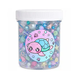 Save The Turtles Handmade Clear Slime – Thick & Glittery Clear Slime with Turtle, Net & Seashell Charms, Unscented Sensory Play for Ages 8+ – Hoshimi Slimes