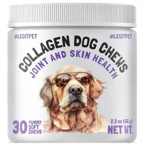 Collagen Chews for Dogs Hip & Joint Mobility Support Skin & Coat Wellness + Eggshell Membrane & Omega Oils 30 Soft Chews for All Breeds