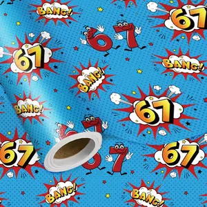 67 Meme Pop Art Wrapping Paper Roll, Comic  Six Seven Design Birthday  Wrap for  Teens Boys Parties and Celebrations, Mini Roll 17 in x 16.4 Ft