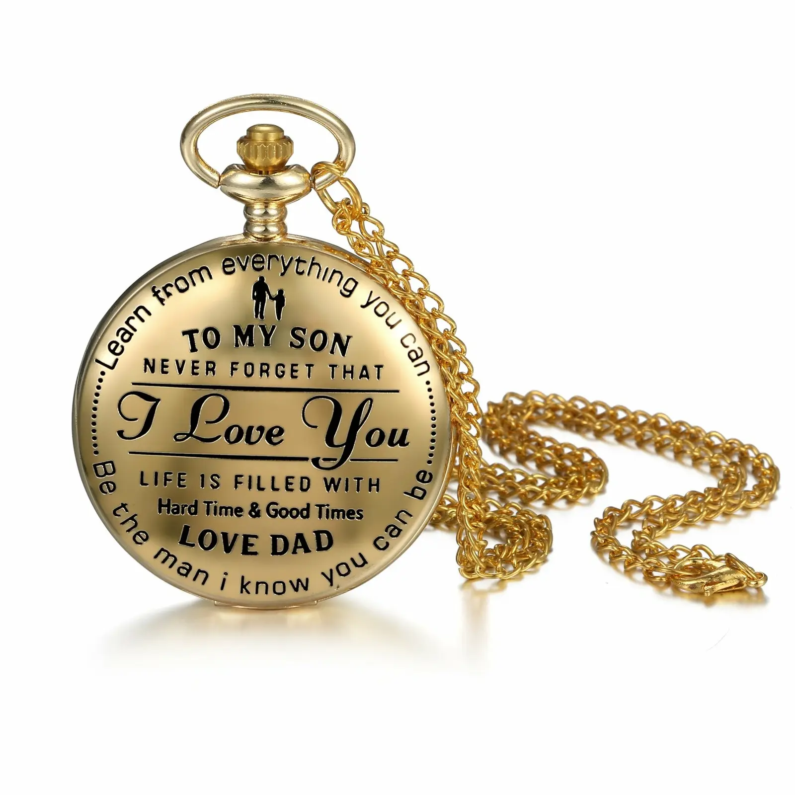 "To My Son I Love You" Men's Stainless Steel Classic Quartz Analog Pocket Watch - Custom Engraved, Durable Steel, Old-Fashioned, Chain Design Pocket & Fob Watches, Custom Engraved Pocket & Fob Watches