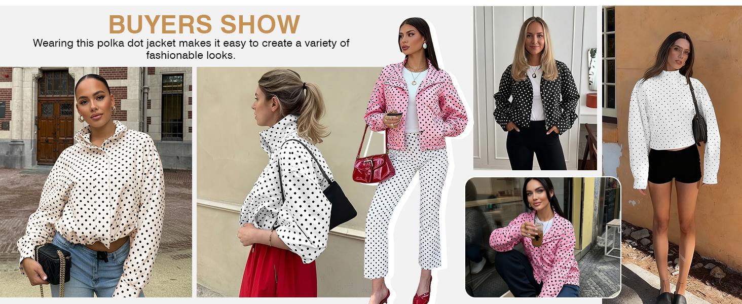 Tankaneo Womens Zip Up Cropped Jackets Polka Dot Oversized Jackets Spring Lightweight Trendy Casual Coats