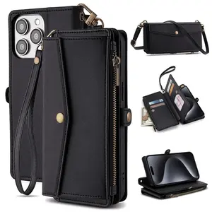 Leather Wallet Flip Stand Case with Crossbody Bag - Handheld Holder for iPhone 11,12,13,14,15 Pro Max,6,6s,8,7 Plus,X,XS,XR,SE 2020,SE3 2022 - Phone Accessories for Devices with Cash, Card Storage & Protection