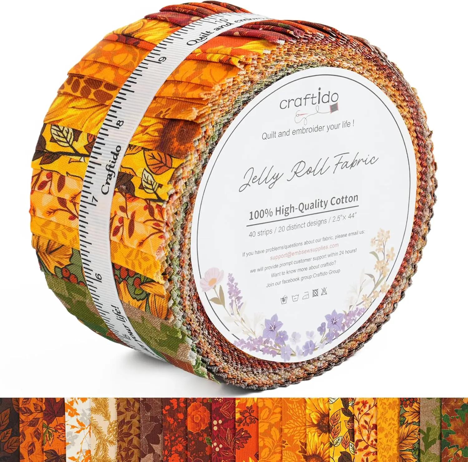 Craftido-19 Options-100% Cotton Jelly Roll Fabric Precut Strips for Quilting, Crafting, and Sewing, 40 Strips 2.5" x 44" Assorted Bundles for Rug, Quilt Project, DIY Craft and Home Decor, sohochic, TikTokShopBackToSchool