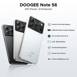 DOOGEE NOTE56 Android 16 Phone, 24GB+64GB Unlocked Cell Phone,6150mAh Battery,6.56'' HD+90Hz,8.45mm Slim Smartphone,GeminiAI NFC Charging Expandable