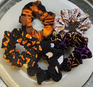 Handmade Halloween Scrunchies – Candy Corn, Ghost, Pumpkin & Cobweb Hair Accesso