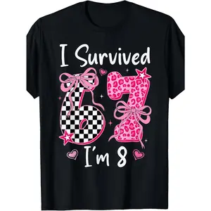 8 Year Old Girl Birthday Outfit Girls 8Th Birthday 67 Meme T-Shirt Boys' And Girls' Comfy T-Shirts for Spring And Summer Outings Size 120-160