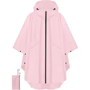 Hooded Rain Poncho for Adult with Pocket and Zipper, Waterproof Lightweight Raincoat for Men and Women