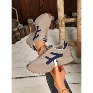Women's Four Seasons Colorblock Sports Shoes, Comfortable Breathable Laced Casual Shoes, Thick Sole Anti-Slip Fashion Walking Shoes