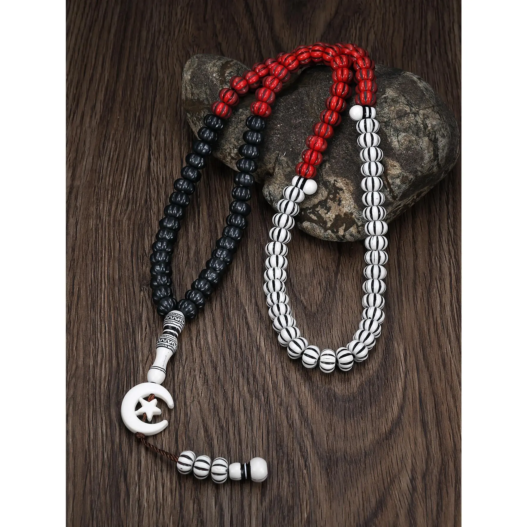 Retro Ethnic Style Star and Moon Prayer Beads for Both Men and Women, Three Color Bead Beads, Niche Design Jewelry