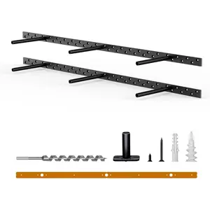 2 count Floating Shelf Bracket Heavy Duty Floating Mantel Bracket Black Metal Decorative Floating Shelf Hardware  Shelving Mounting Brackets (34?X6?X1?)
