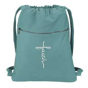 Beach Wash Cinch Pack with Faith Inspirational Design, Drawstring Gym Pool Backpack, Embroidered, Girlfriend Gift, Boyfriend Gift Canvas