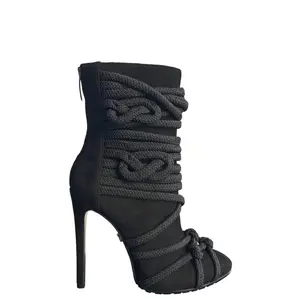 TALIA BLACK SUEDE & ROPE BOOTS