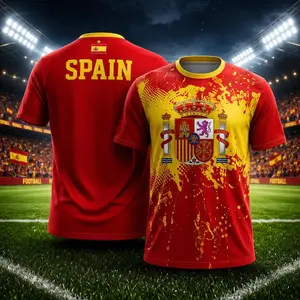 Spain Soccer Fan Tee 2026 Unisex Oversized Red Gold Ink Splash Royal Coat of Arms Hercules Pillars Crest Print Home & Away Street Casual Fall Winter Spring Supporter Gift