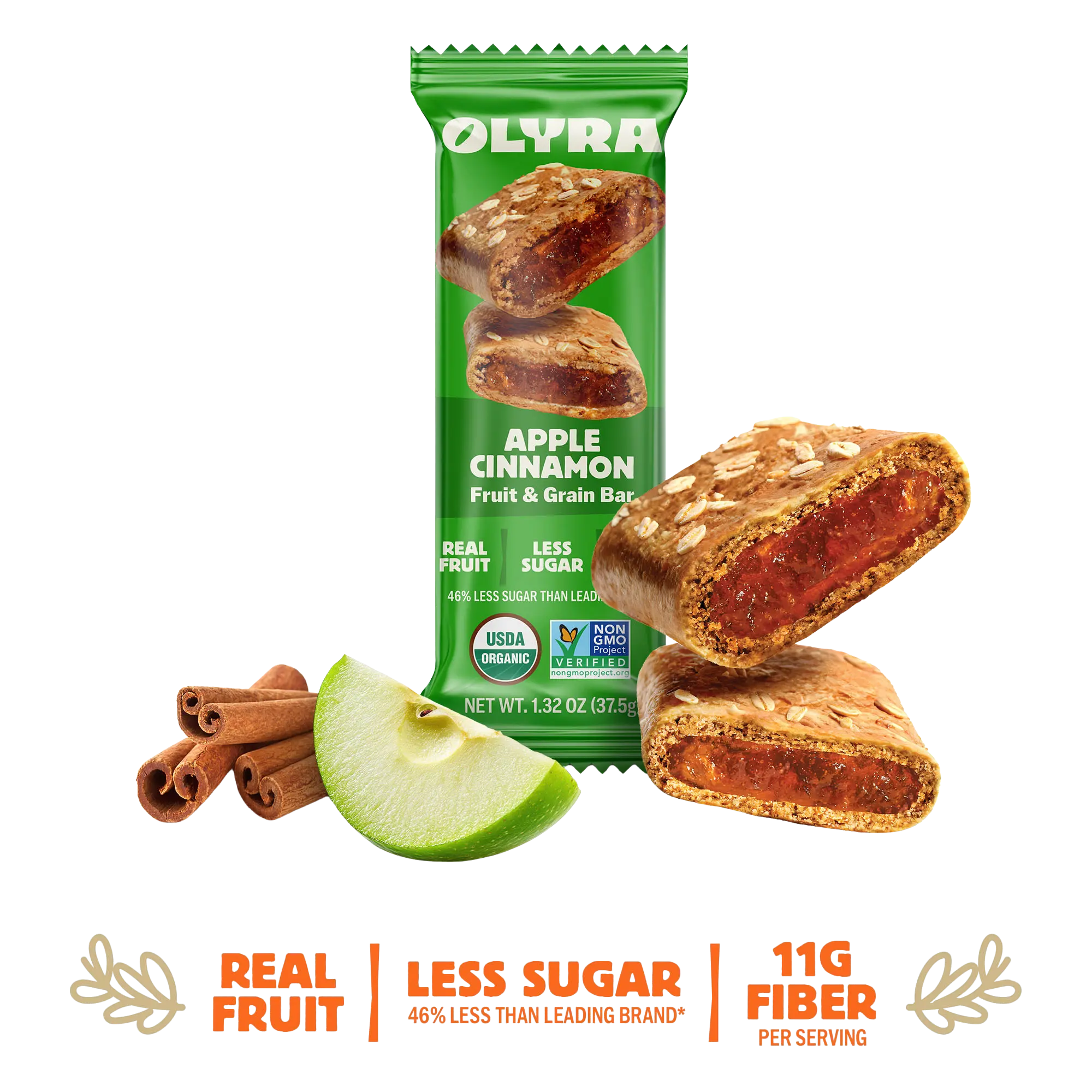 Olyra Apple Cinnamon Fruit & Grain Bars- 4 Box - 16 Packs Organic Soft Baked Fruit Filled Breakfast Bars - High Fiber - Healthy Breakfast Snacks with Real Fruit Filling - Healthy Snacks for Adults - Office Snack - School Kids Snack