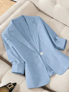 A women's pure color linen thin lightweight temperament high-end sense of seven-eighths sleeve suit jacket, suitable for spring and summer, suitable for daily wear, Casual Blazer, Blazer jackets