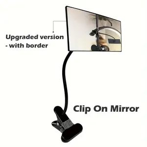 360° Rotating Clip-On Eyelash Extension Mirror with Protective Frame - Black Metal Stem, Convex Viewing for Precision Application & Makeup Tools