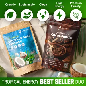 【FreshDrinkUS】 Tropical Energy Duo, Pure Cacao Powder 25oz (1.56 lbs), Organic Coconut Powder 20oz (1.25 lbs), 100% Natural and Pure, Unsweetened, Vegan, Non-GMO, Gluten-Free, Perfect for Smoothies, Coffee, and Daily Energy Support