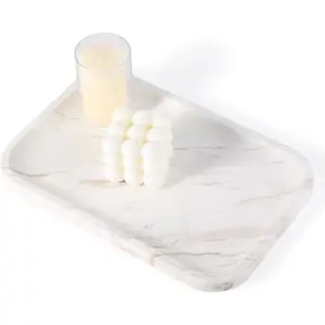 Marble  Tray, Marble Bathroom Tray Countertop, Decorative Trays for Dresser Organizer, White Stone Storage Serving Trays for Kitchen, Perfume,  Cathall Holder,  Veining
