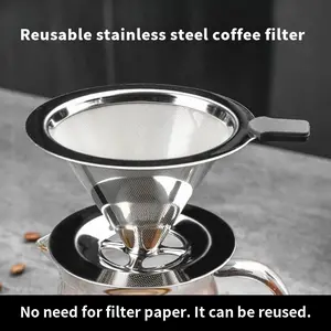 Coffee filter cup, hand-brew coffee filter, 304 stainless steel double-layer coffee filter, no filter paper required, washable coffee filter, reusable filter cup.
