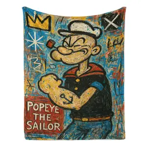 Popeye the Sailor Basquiat-Style Flannel Blanket Retro Cartoon Throw with Pop Art Popeye & Graffiti Design – Ultra-Soft, Cozy, and Perfect for Nostalgic Fans, Bedroom Decor, and Gifting, Ideal for Year-Round Snuggling.