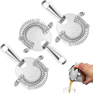 4-Prong Cocktail Strainer for Drinks, Stainless Steel Bar Strainer for Bartending, Drink Sieve Bar Tools Accessories for Home Bartenders (3 Pack)