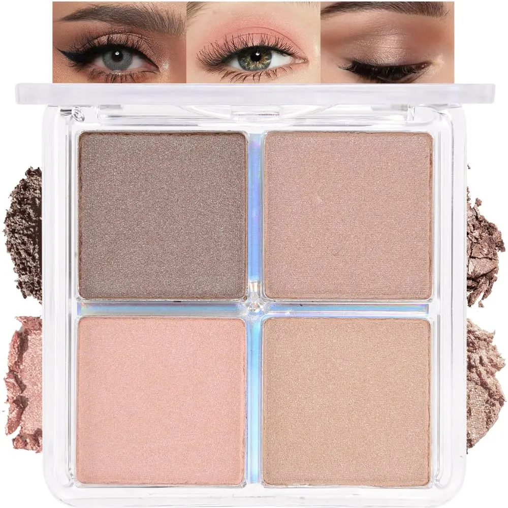 Neutral Rose Tones 4-Color Eyeshadow Palette A-01# - Highly Pigmented, Long-Lasting, Waterproof Makeup with Shimmery, Matte Finishes