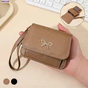 Women's RFID Slim Wristlet Wallet - Cute Bow Design, Zipper Pocket, ID Flip Window, Compact Card Holder Clutch for Travel, Everyday Use