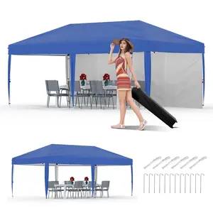 10x20 Pop Up Canopy Tent with Removable Sidewalls, Heavy Duty Outdoor Party Tent for Patio, Market Stall, Camping and Trade Shows, Waterproof UV Protected Steel Frame Canopy with Roller Bag Stakes Ropes and Weight Bags