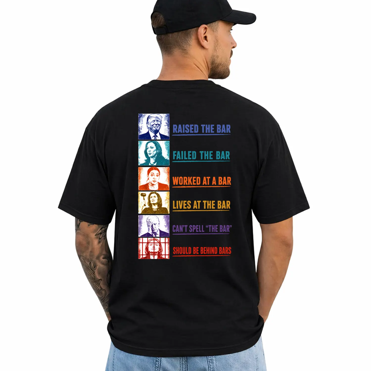 Raised The Bar Failed The Bar Worked At A Bar Lives At The Bar Can't Spell The Bar Should Be Behind Bars Political Humor Conservative Patriot T-Shirt, Short Sleeve Printed Graphic Shirt, Daily Casual Cotton Menswear