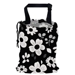 Abstract White Groovy Floral Car Trash Bag,Hanging Drawstring Car Garbage Bag,Canvas Car Back Seat Organizer with Adjustable Buckle for Men and Women