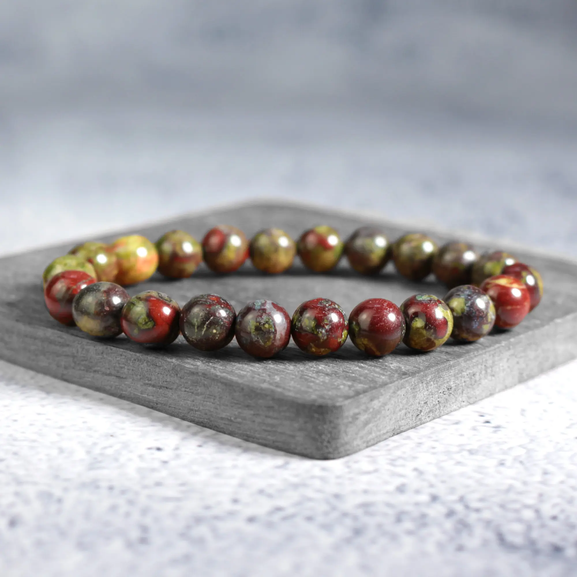 Natural Dragon Blood Jasper 8mm Round Beaded Healing Crystal Stretch Bracelet, Handmade Courage Jewelry Gift for Men-Women, Healing Crystal Bracelet