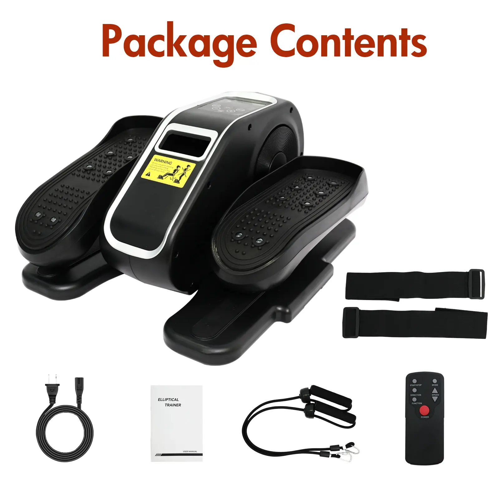 Black Under Desk Portable Elliptical with Remote Control and LCD Display, Electric Seated Pedal Exerciser with Manual and Electric Modes, 12 Adjustable Speeds, Resistance Bands and Straps, Ideal for Seniors, Home Use Fitness Equipment