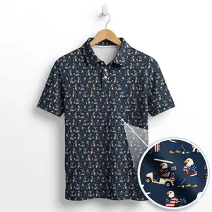 [SHIP FROM US] Men’s Patriotic Eagle American Flag Golf Polo Shirt – Funny Golf Polo for Golfers, Breathable Performance Golf Tee