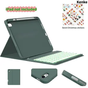 [TikTokShopHolidayHaul]Kenke iPad Keyboard Case with Detachable Wireless Bluetooth Keyboard for iPad 10/11 & 13-inch 2025/2024, PU Protective Cover with Pencil Holder and Christmas Stickers, Auto Wake/Sleep Function, Santa, Accessories