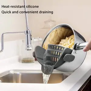 Heat-Resistant Silicone Clip-On Colander Quick Draining for Vegetables Pasta Noodles Kitchen Gadgets for Bowl Pots Pans Utensils Kitchenware