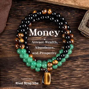 Lucky charm necklace, featuring green aventurine and tiger's eye pendants, has healing properties and is suitable for anniversaries, vacations, and themed parties.It is a jewelry piece that brings abundant wealth.Crystal bracelet, long chain, sweater chai