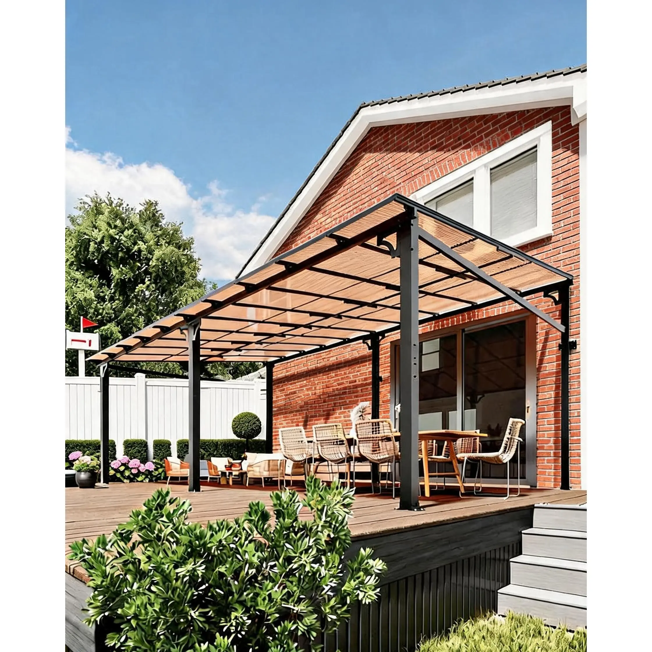 GARVEE 12 ft x 20 ft Lean to Gazebo, Hardtop Wall Pergola with Polycarbonate Roof, Aluminum Frame Mounted Gazebo for Lawn Patio Deck Yard and Party