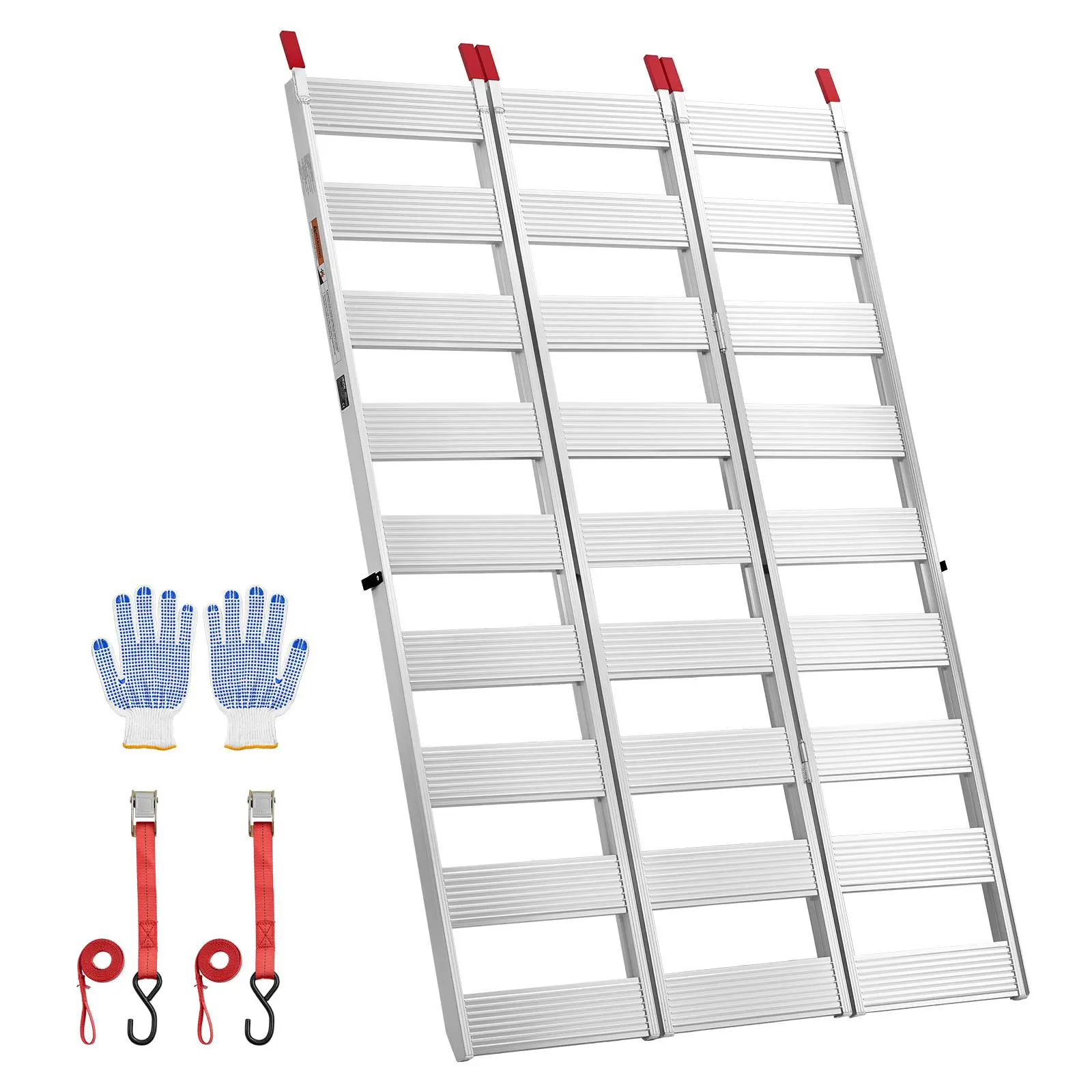 【Summerfinds】VEVOR Portable Aluminum Metal Tri-Folding Loading Trailer Ramps, 76x50 in with Straps & Non-Slip Grip Rubber Fingers, 1500 lbs Capacity, Folds Easily for Pickup Trucks, Motorcycles