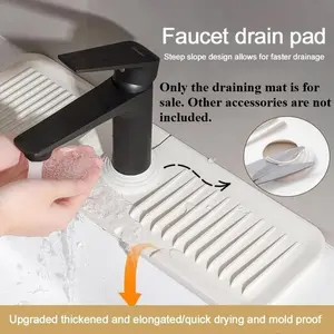 Silicone Faucet Drain Mat, Kitchen Sink Splash Guard, Cuttable Foldable Absorbent Pad, Narrow Edge Water Barrier, Non-Slip Silicone Pad