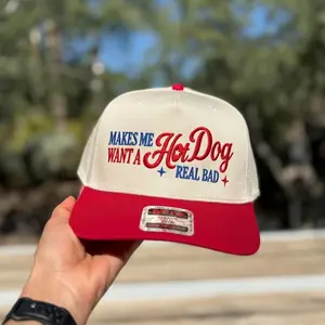 Makes Me Want A Hot Dog Real Bad Embroidered Trucker Hat, Funny BBQ Hat, 4th Of July Cap, Patriotic Foodie Snapback, Summer Cookout Hat