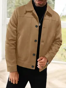 Men's Casual Fashion Short Wool Coat, Long Sleeve Design, Perfect for Fall & Winter, Stylish Outerwear, Fitted Style