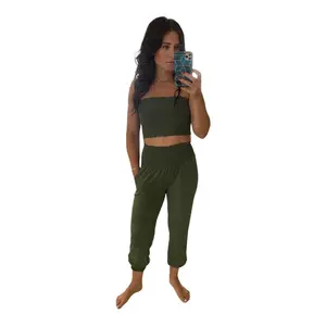 SMOCKED TUBE TOP & JOGGER PANTS #8017C5