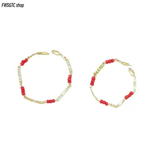 Exquisite 14K Gold Plated Wine Red Natural Garnet Beaded Bracelet for Women, Lucky Fashion Bohemian Jewelry, Adjustable & Hypoallergenic, Perfect Christmas Gift & Daily Wear Accessory