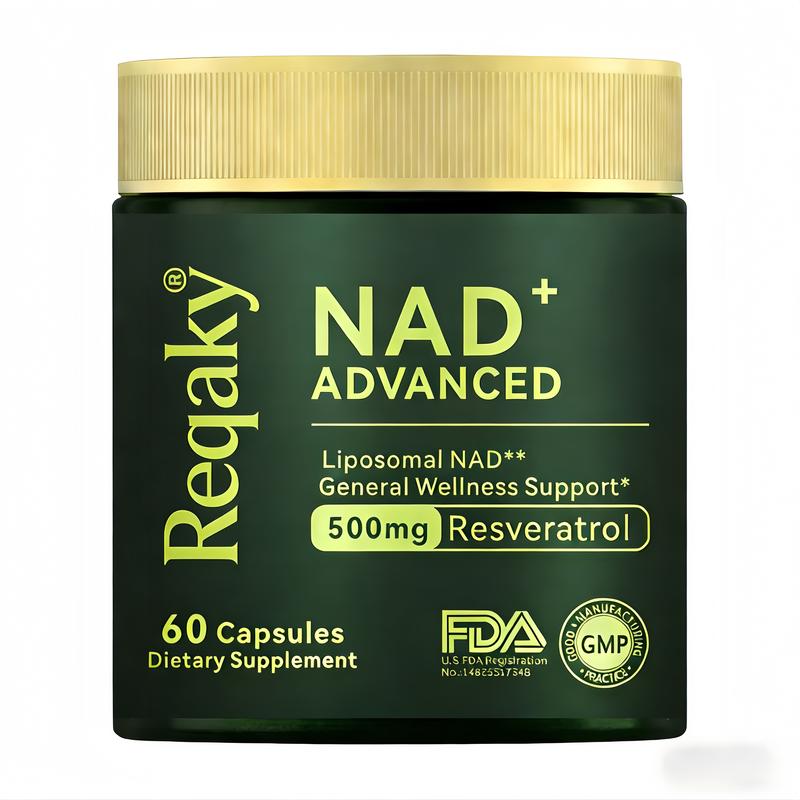Reqaky NAD+ Advanced Nutritional Supplement 500mg High-Concentration Formula 60 Capsules 30-Day Supply Boosts Energy Repairs Cells Supports Healthy Anti-Aging for Skin and Energy