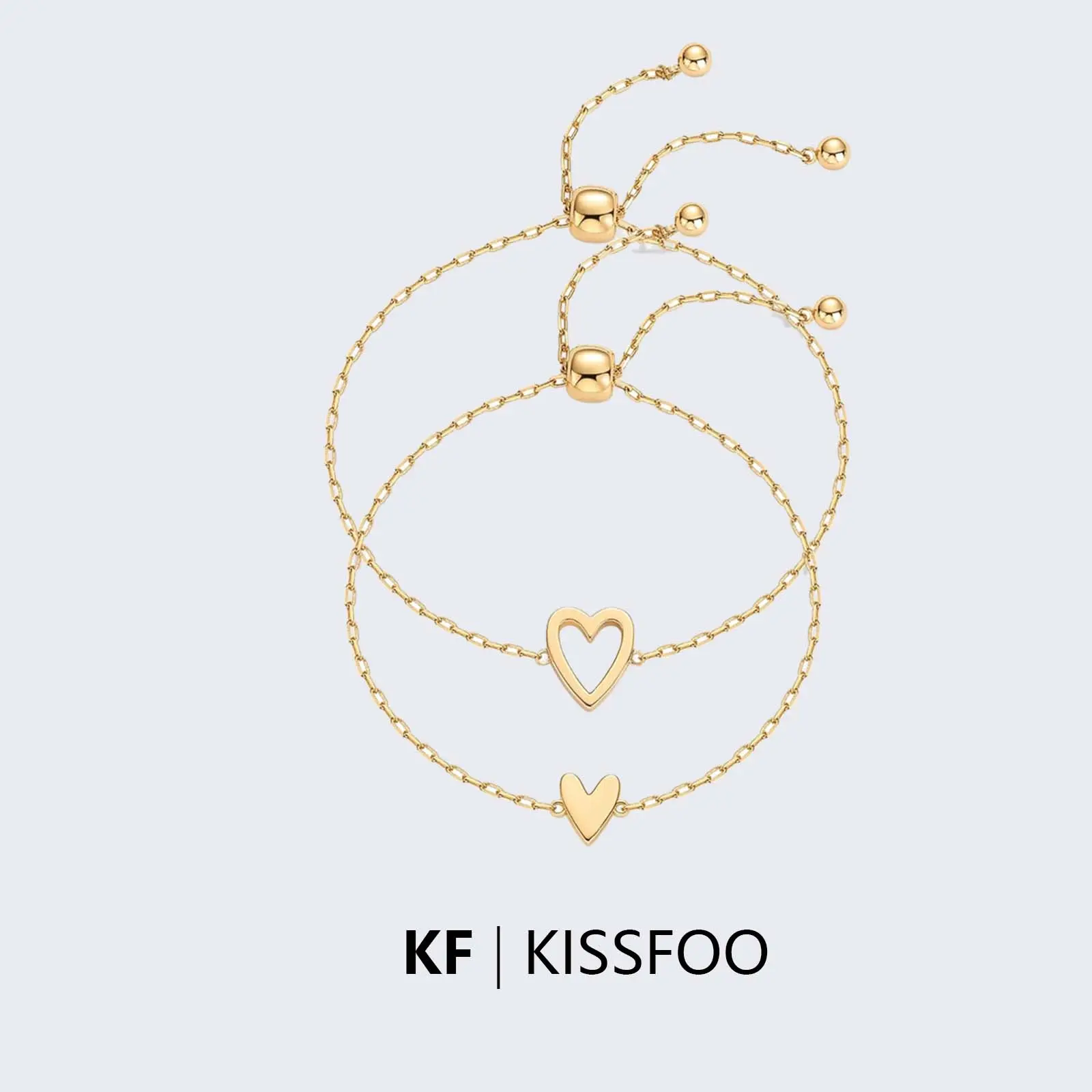 2-Piece Matching Heart Shape Bracelet Set in Stainless Steel, Adjustable Chain for Mother Daughter & Couples, Everyday Wear Jewelry Gift, 2 Piece Sets