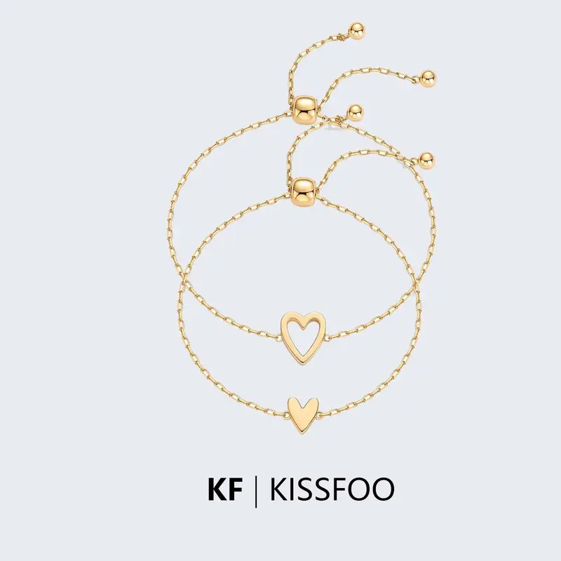 KISSFOO 2-Piece Matching Heart Stainless Steel Bracelet Adjustable Chain for Mother Daughter & Couples Gift
