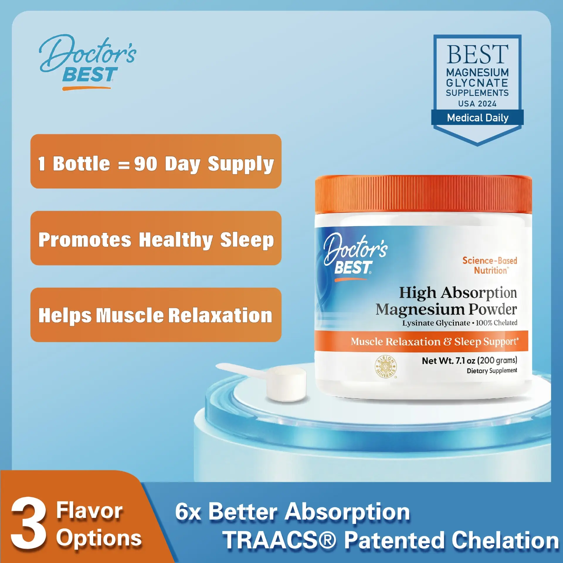 Doctor's Best High Absorption Magnesium Powder Dietary Mineral Healthcare Supplement for Men & Women – 100% Chelated Lysinate Glycinate – Non-GMO, Veg