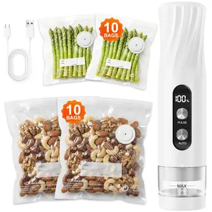 Portable Automatic Vacuum Sealer Machine, 60kPa Powerful Suction Force Handheld Electric Vacuum seal pump with Visual Water Tank, One-Touch Auto Seal & Pulse Mode for Delicate Foods, Includes 20 Reusable Kitchen & Travel  Bags, 6X Food Freshness