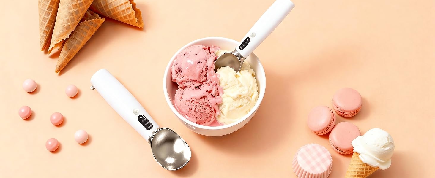 Heated Ice Cream Scoop, Electric Ice Cream Scoop With 3 Temperature Settings (120°F/140°F/160°F) For Rock-Hard Ice Cream, USB-C Rechargeable, Ice Cream Scoop Heating, IPX7 & Easy Clean, Ergonomic Design, Gift