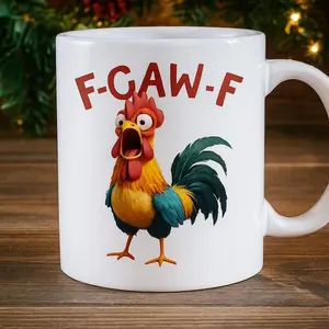 F-Caw-F Rooster Coffee Mug, Funny Chicken Lover Gift, Hilarious Farm Animal Mug For Adults, Farmhouse Humor Cup, Gag Gift For Coworker 11oz/15oz Ceramic with Handle